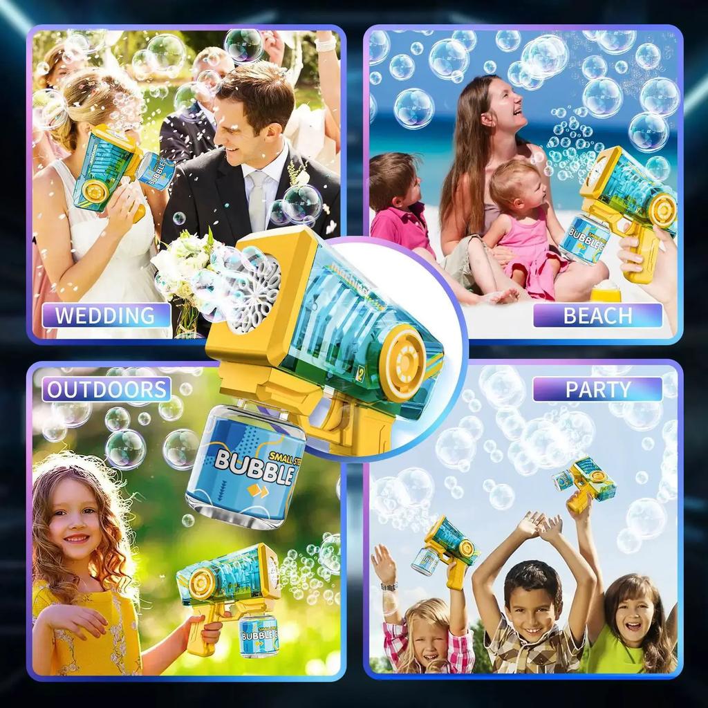 Non-Toxic 12 Hole Handheld Light Bubble Machine Fully Automatic Electric Bubble Gun Soap Bubbles Blowering Outdoor Party Wedding Toys Gift