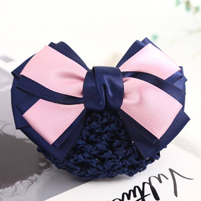 Nurse Stewardess Hair Accessories Bowknot Stripe Net Bun Hair Cover Women Barrette Net Bun Crochet Net Bun Snood