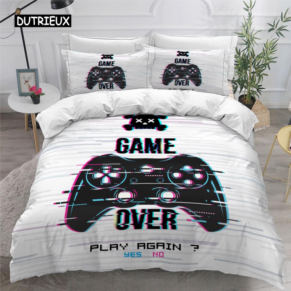 Gamer Påslakanset för Pojkar Gaming Sängkläder för Tonåring Videospel Täcke Överdrag Playstation King Size 2/3 st Quiltöverdrag