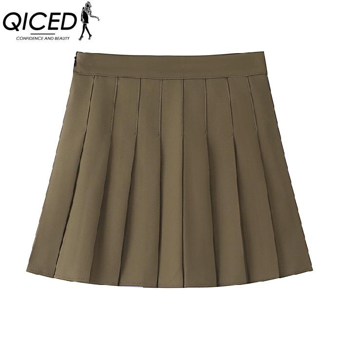 

QICED Женская Мода Повседневная Однотонная Юбка с Принтом Летняя Весенняя XXXL темные хаки