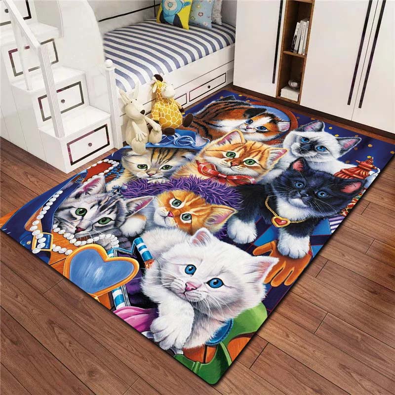 3D Cartoon Anime Cute Cat Customizable Flannel Carpet Living Room Bedroom Decoration Bathroom Kitchen Anti Slip Game Area Carpet