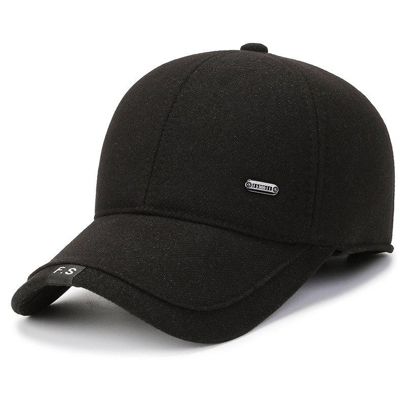 

Зимняя бейсбольная кепка NORTHWOOD для мужчин, однотонная утолщенная теплая ветрозащитная бейсболка Snapback Gorras Hombre Bone Trucker Cap 56-60 cm чёрный