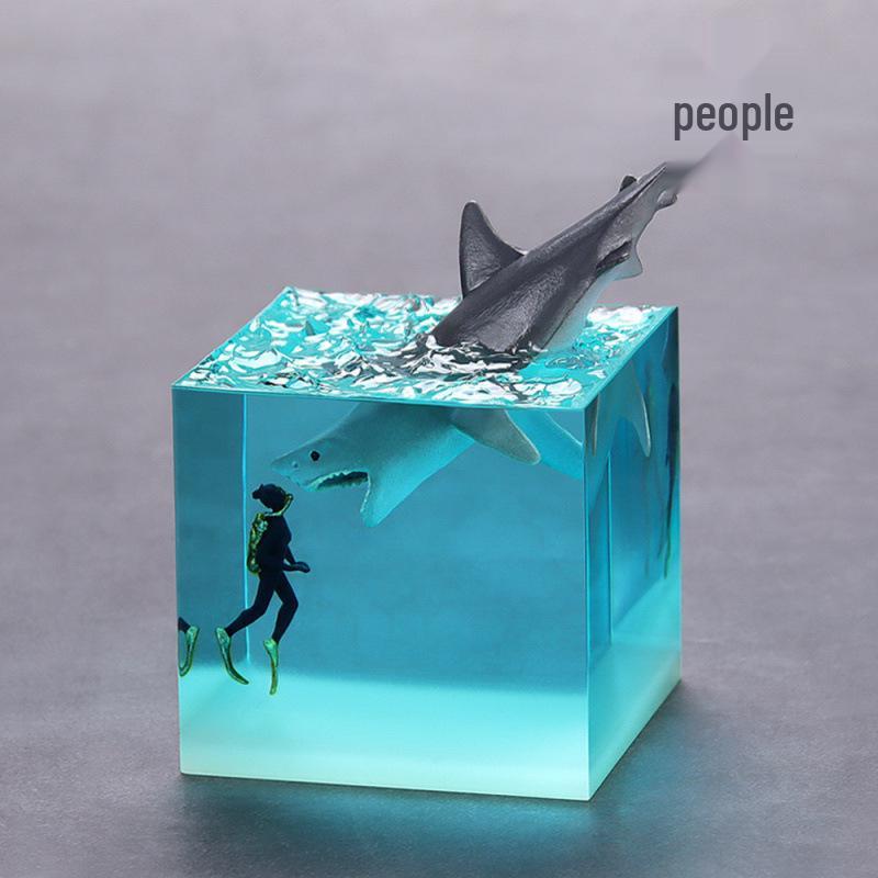 Adorno de Cubo de Resina de Ballena Jorobada Luminoso para Noche