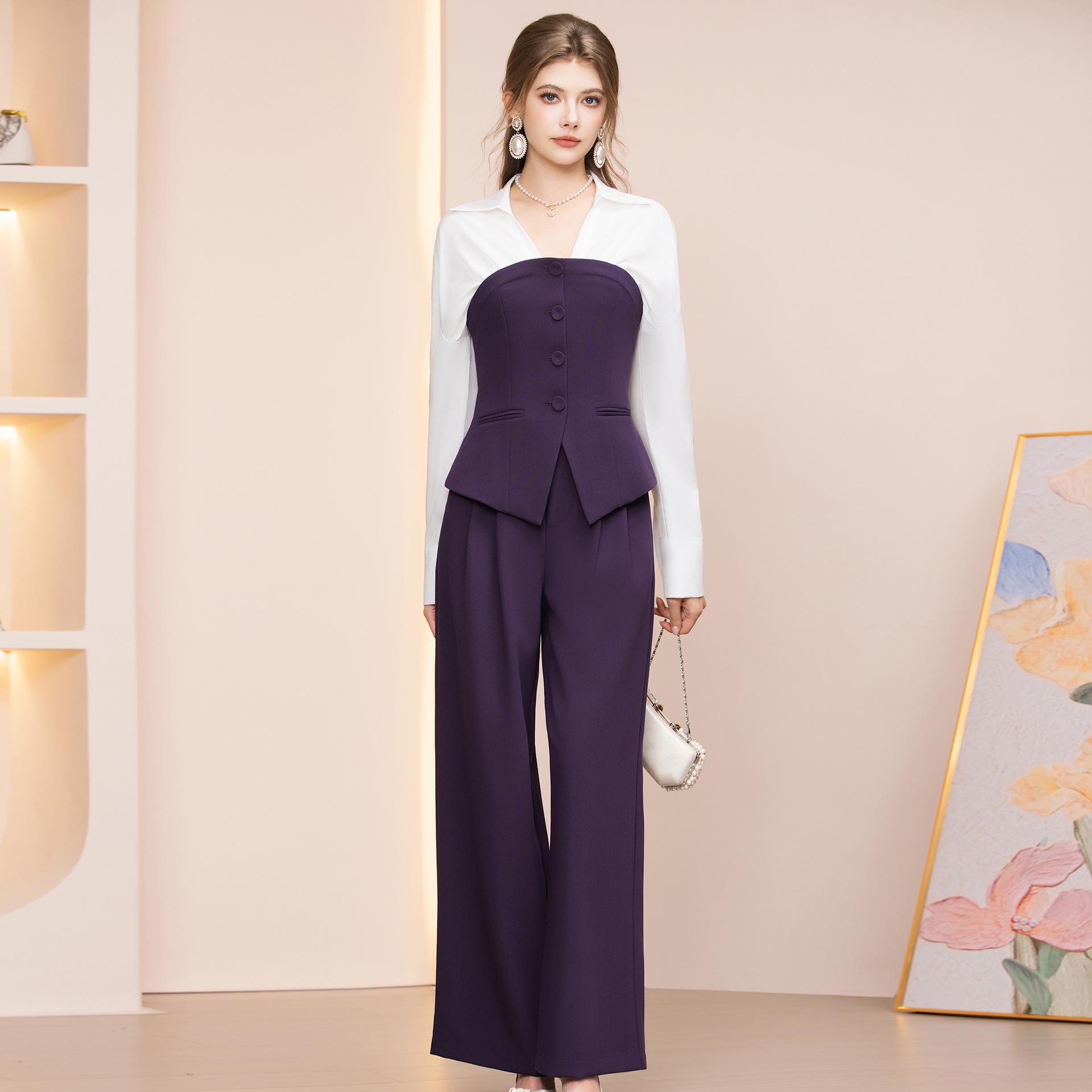 

Zhi Li Spring 2026 Color Block Slim Jacket & Wide-Leg Pants Set Large фіолетовий