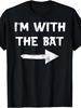 Retro "I'm with the BAT" Funny Last Minute Halloween Costume T-Shirt - BAT Graphic Print, Humorous Apparel, Machine Washable Suitable for Parties & Ca