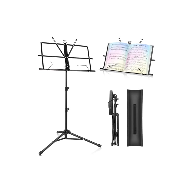 New Bee Folding Music Stand, Adjustable Height (70-135cm), with Storage Bag, Black MS21