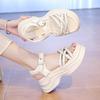 Platform sandals women 2025 summer new muffin versatile open-toed rhinestone soft sole one-word buckle fairy wedge heel shoes