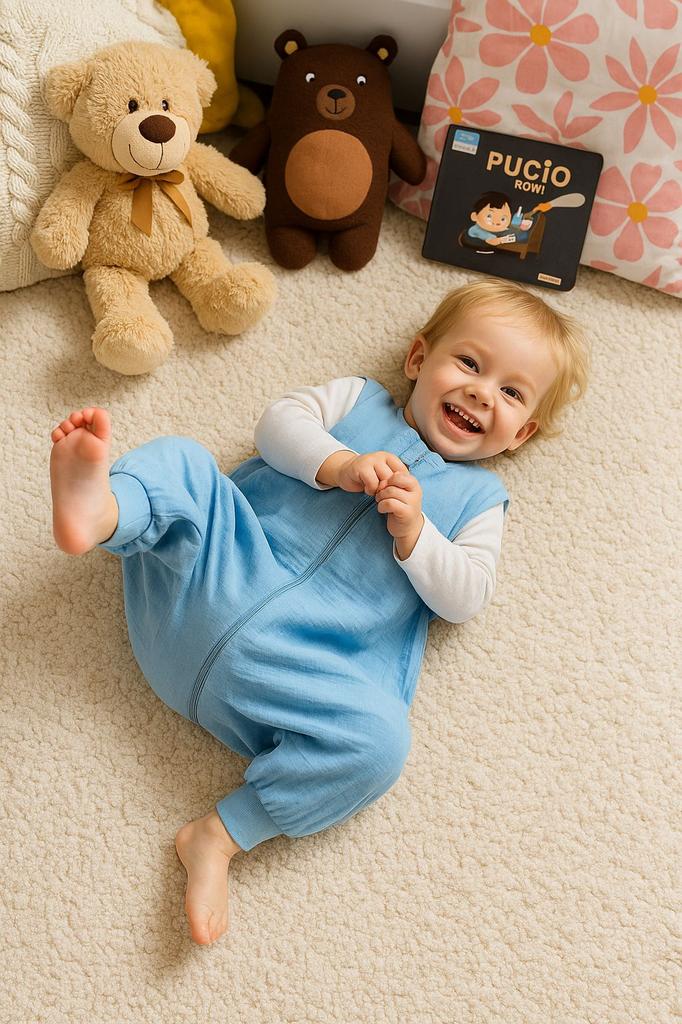 Musselin Schlafsack für Kinder mit Beinen XL 2-4 Jahre Sommer TOG 1.0 - blau