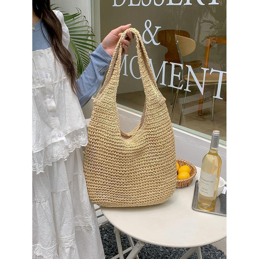 Летняя плетеная сумка-тоут через плечо большой вместимости