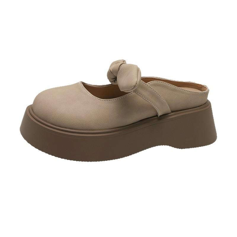 French bow bag head half slippers women's outer wear 2025 new spring and summer thick bottom with skirt Mary Jane sandals