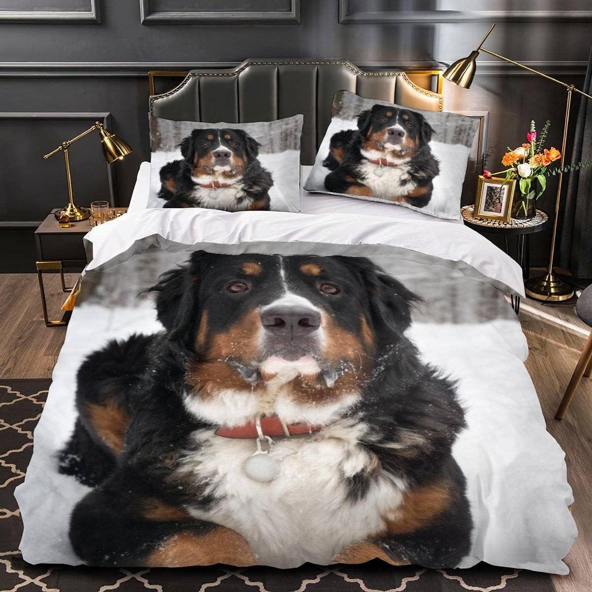 

Bernese Mountain Dog Duvet Cover Twin Cute Pet Dog Bedding Set For Boys Girls Microfiber Lovely Animal Comforter Cover 2/3 Piece EU SK(260*220cm)3pcs