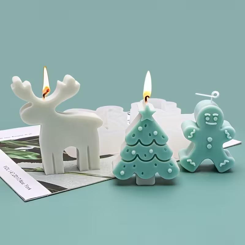 Christmas Silicone Mold Set Tree Reindeer Smiling Gingerbread Man DIY Candle Soap Plaster Crafts Christmas Decor Gift Supplies