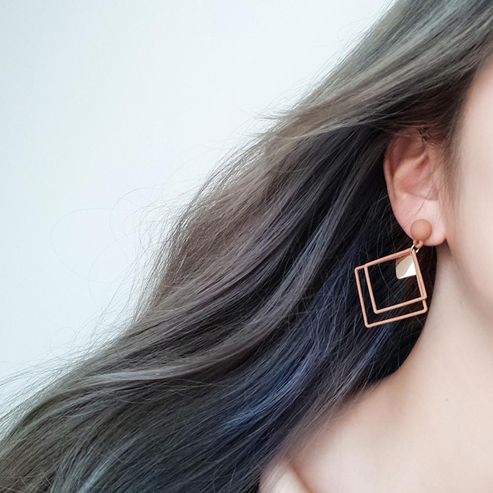 Women Unique Frosted Square Double Layer Geometry Pendant Earrings
