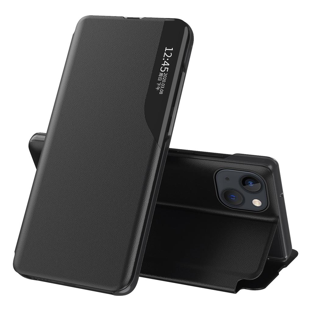 For iPhone 15 View Window PU Leather Phone Case Anti-scratch Flip Stand Phone Cover