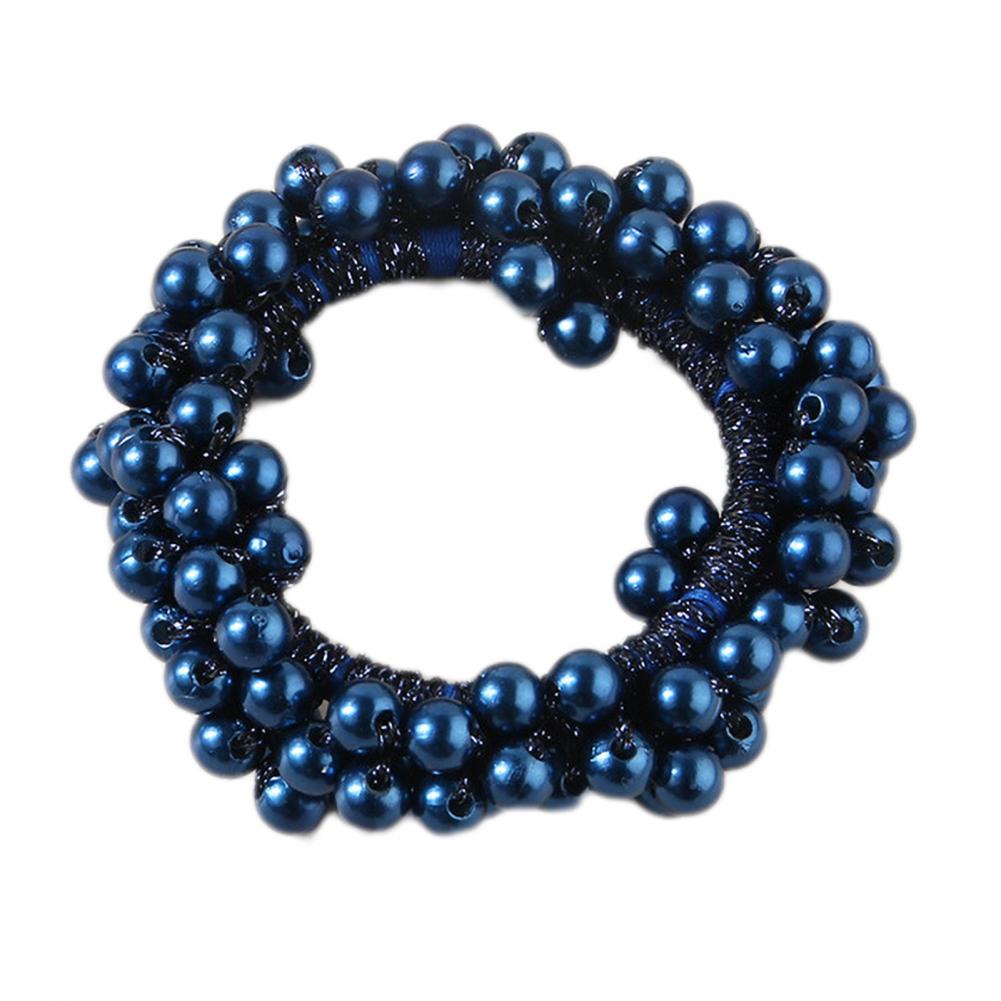 

Цветная искусственная жемчужина для волос, высокая эластичная резинка для волос, женская высокая резинка для волос, держатель для хвоста, аксессуар для волос темно-синий