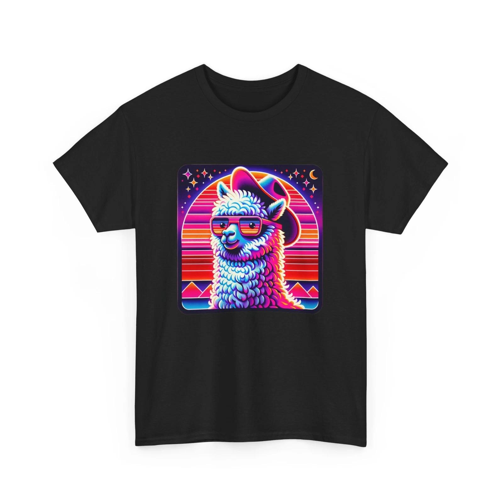 Unisex Adult T Shirt Alpaca Retro Memphis Style 80s Inspired Animal Tee Vibrant S
