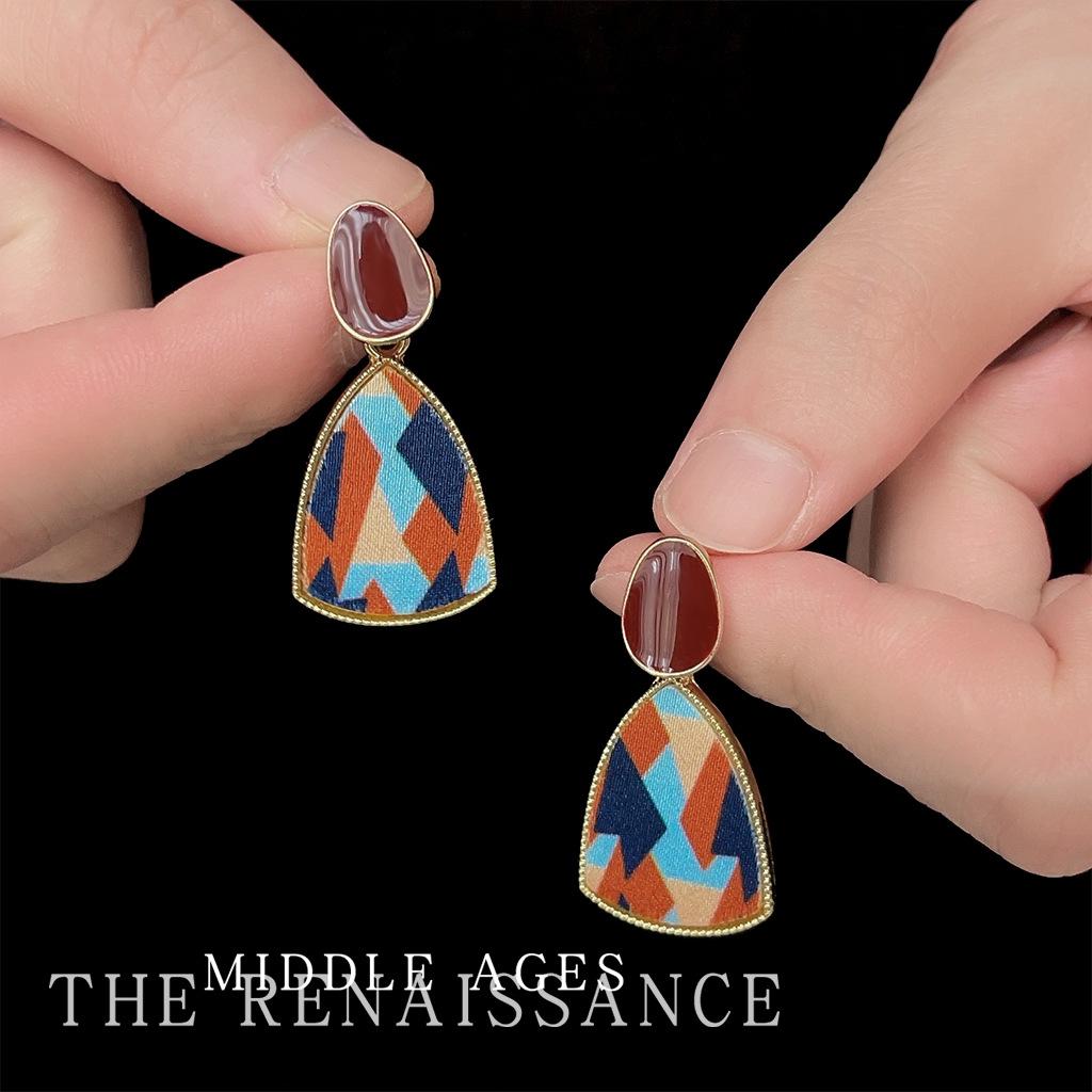 Легкие контрастные геометрические фланелевые серьги с вставками в стиле ретро Гонконг, серьги-пусеты и аксессуары для ушей