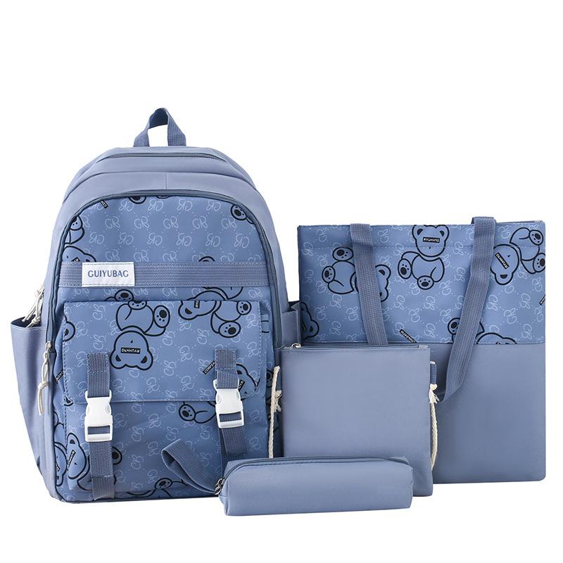 

Комплект из четырех рюкзаков, школьная сумка для студента, женский рюкзак с принтом медведя синий