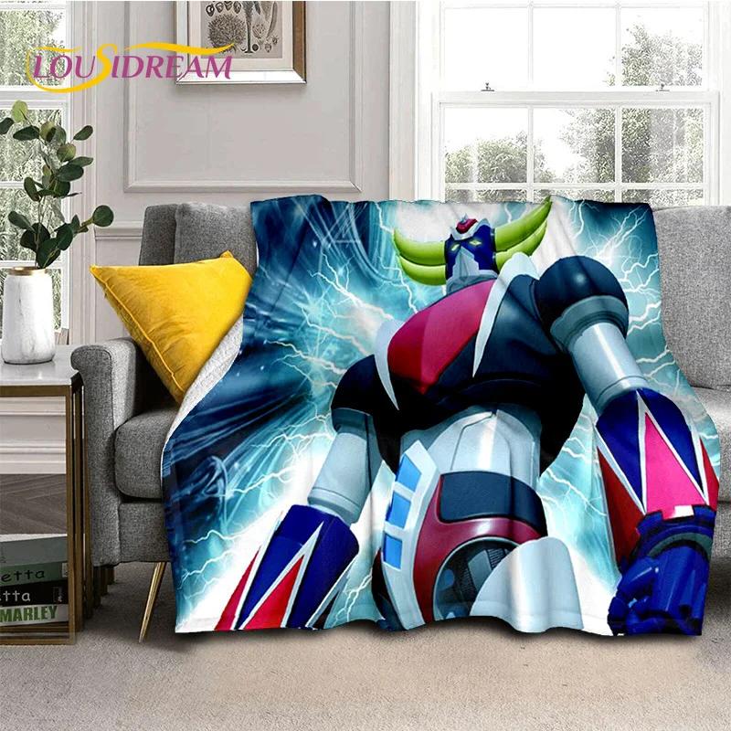 3D Cartoon UFO Robot Grendizer Anime soft Blankets,Keep Warm Flannel Throw Blanket for Picnic Beds Sofa Home Bedroom Gifts Kids