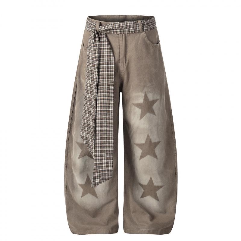 Guan Qu Spring  26 American Streetwear Star Wide-Leg Scythe Casual Pants Unisex M верблюд