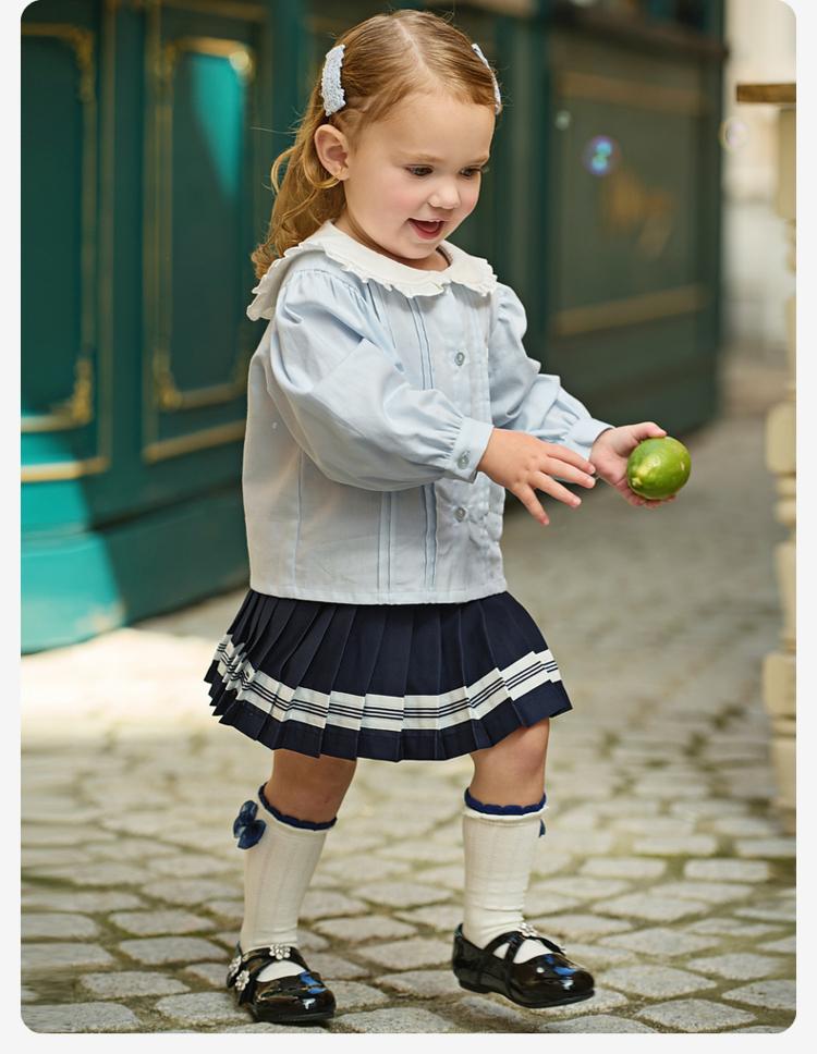David Bella Children's Half Skirt Set for Spring, New Girls' Pleated Skirt, College Style Shirt Two-piece Set