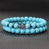 Simple Men Bracelet 2Pcs 6mm Natural Stone Meditation Yoga Brass Braclet Cross Hematite Lava Stone Faux Wooden Bead Strings