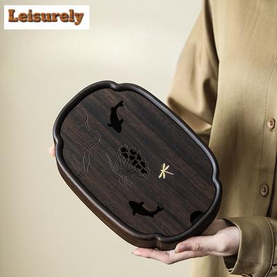 Fish Play Lotus Pond Tea Tray Walnut Wood Water Storage Drainage Dry Soaking Platform Solid Wood Pot Bearing Holder Tea Table