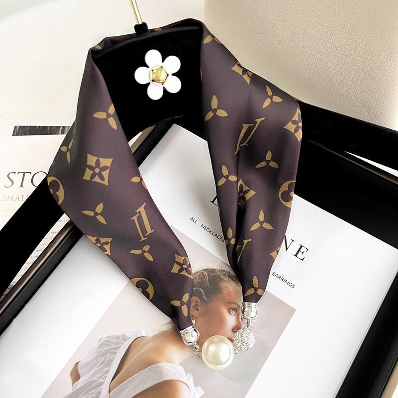 Lazy Magnetic Buckle Summer Scarf with Pearl Necklace Decoration for Women