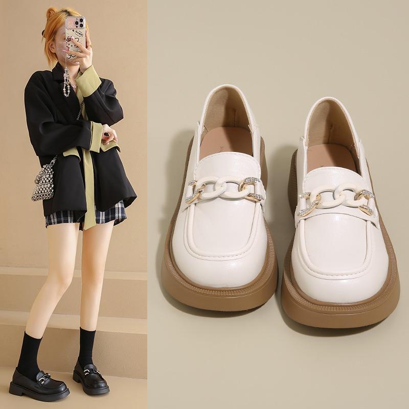 White small leather shoes women's new spring and autumn versatile J college style with skirt versatile thick sole