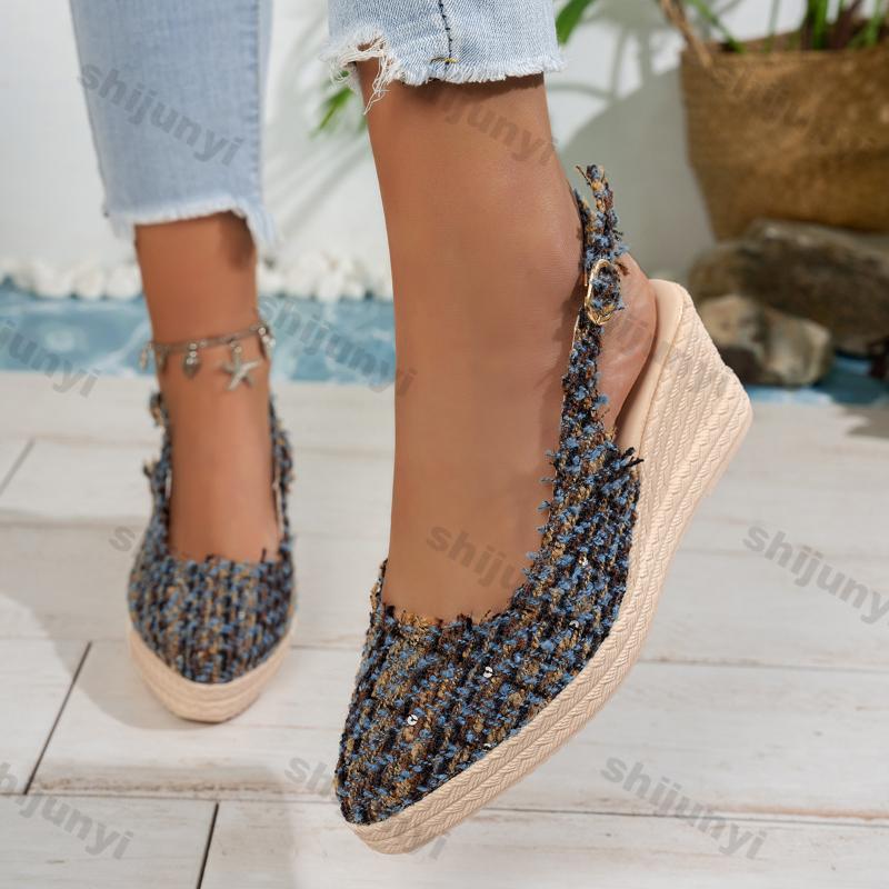 Women Straw Woven Wedge Heel Thick Bottom Sandals Female Solid Platform Open Toe Sandals 2026 Spring New Fashion High Heel Shoes