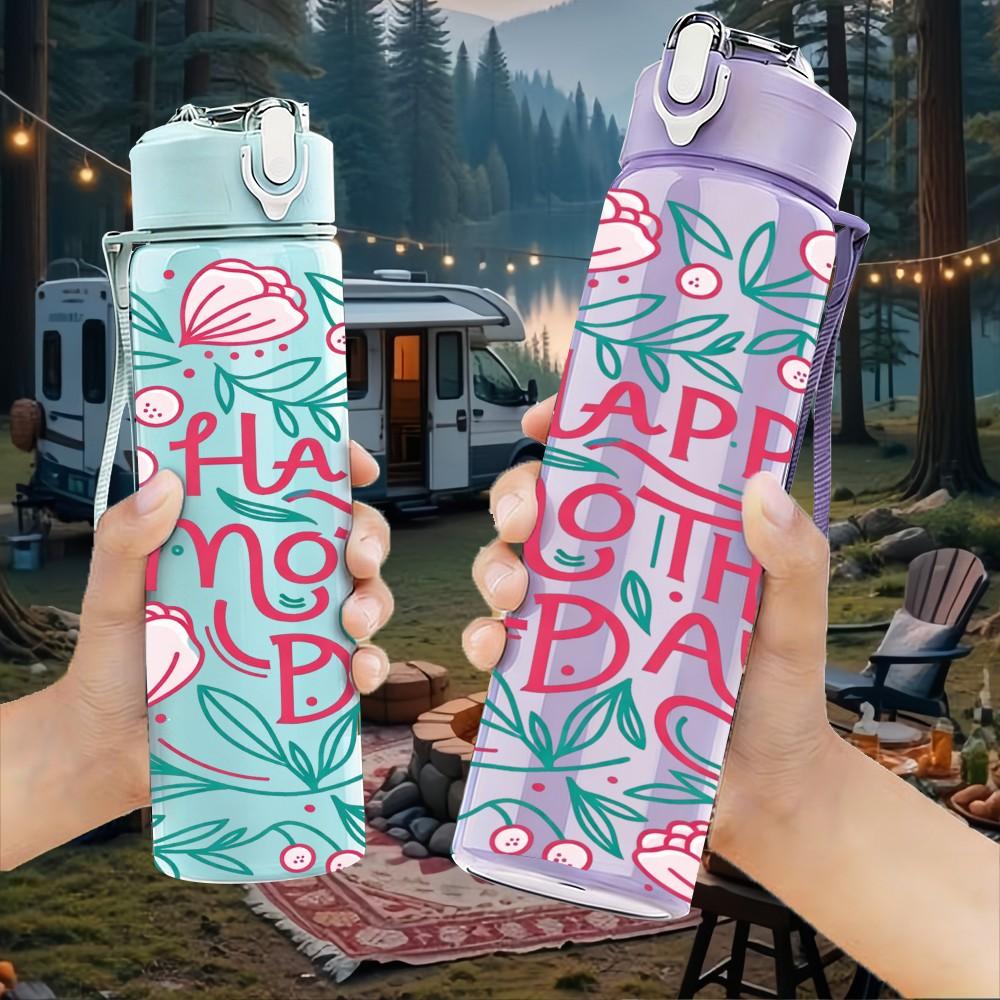 1PC Happy Mothers Day Rose Flower Print 750ml Color Plastic Sports Water Bottle Leakproof Flip Straw Lid Suitable for Sports Office Home Use