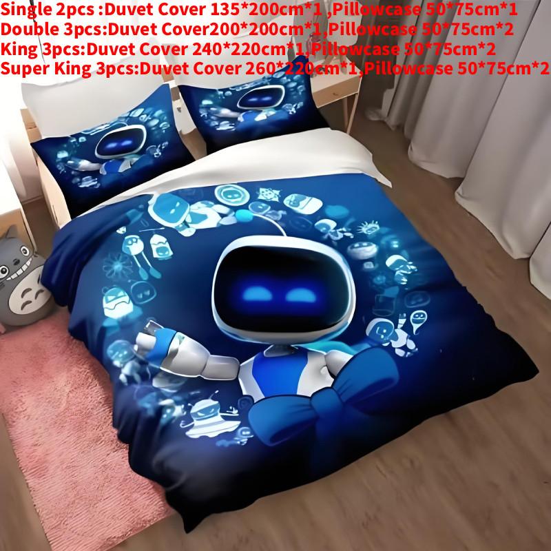 Cartoon Bot Astro Bedding Duvet Cover Pillow Case Set Single Double Bedroom