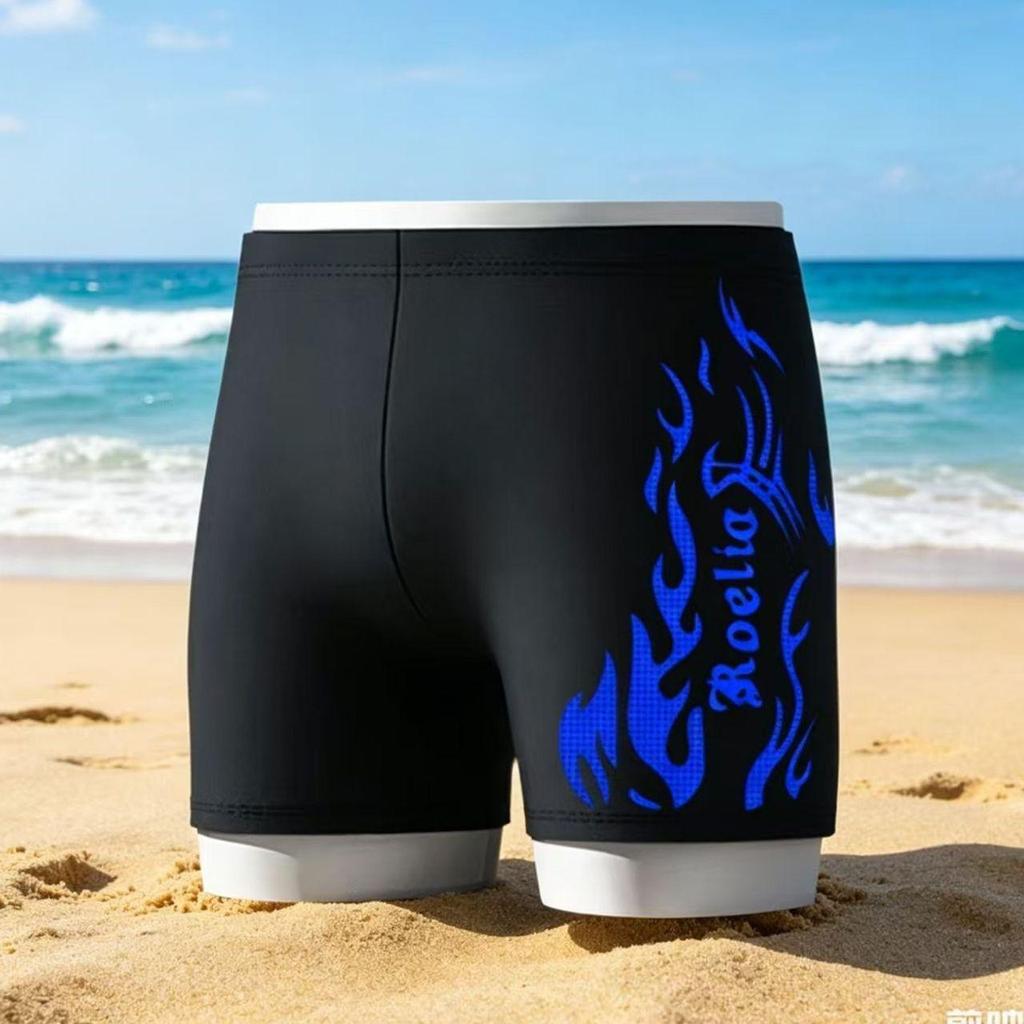 Men's Large Swim Trunks with Anti-Embarrassment Cap & Goggles - Professional Three-Piece Swimwear Set