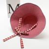 Plaid wide edge strap bucket hat women's summer big brim showing face small sun hat sun protection hat basin hat