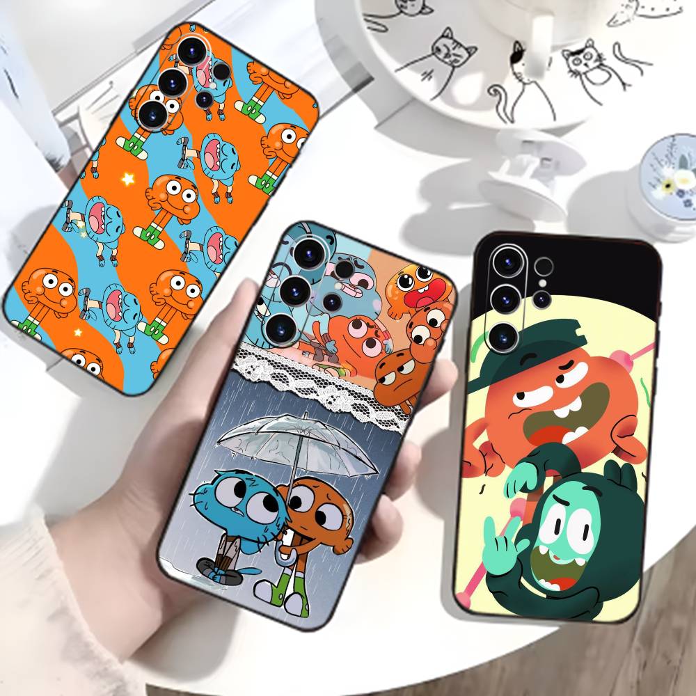 S-Gumball and Darwin Phone Case For Samsung S26,S25,S24,S23,S22,S30,S21,Ultra,Plus,FE 5G Black Soft Cover