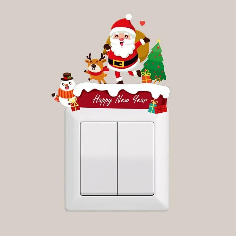 Neujahr Weihnachten Selbstklebende Aufkleber PVC Weihnachten Schalter Fenster Dekorative Aufkleber Abnehmbar Weihnachtsmann Elch Muster Neujahrsdeko