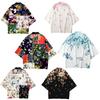 Chinese style 3D flower splicing creative cardigan seven-quarter sleeve cape kimono summer feather weaving home bathrobe pajamas men