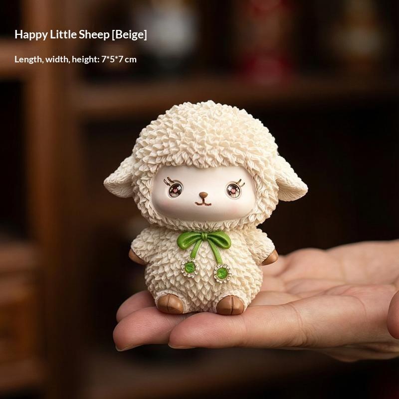Cute Little Sheep Figurine Waterproof Durable Resin Ornament for Office Desk Car Dashboard Birthday Gift for Zodiac Sheep Lovers