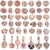 Plated Rose Gold Sparkling Pink Air Balloon & Levelled Heart Charm Bead Fit Original Sier Bracelet DIY Jewelry