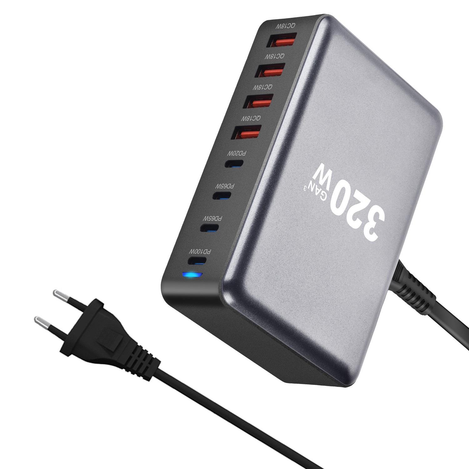 Многопортовое зарядное устройство USB GaN мощностью 268 Вт: Мощная настольная зарядная станция для мобильных телефонов и ноутбуков.