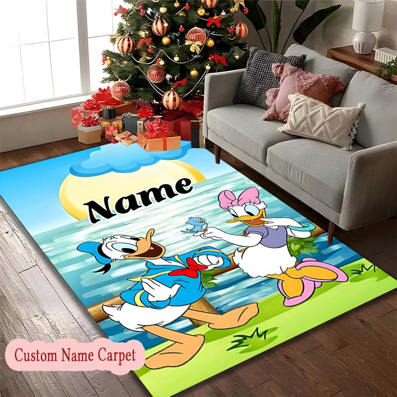 1pc Donald Duck Daisy Duck Rug, Custom Name Machine Washable Area Carpet for Home Office Outdoor Camping Use