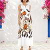 Women Plus Size Sleeveless Small V Neck Maxi Dress Halloween Witch Lamb Cartoon Print Loose Long Dress