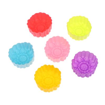 6Pcs 5Cm Sunflower Flower Pudding Mold Muffin Cake Silicone Molds Accessories