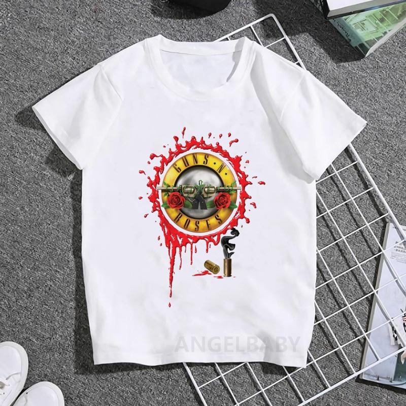 Hot Sale Gun N Roses Rock Band Print Fashion Kids T shirt Girls Summer Tops Baby Boys Clothes Children Short Sleeve T-shirts