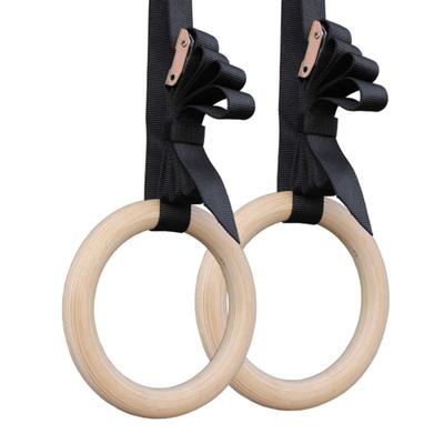 Anneaux de Gymnastique en Bois de Sport avec Sangles à Boucle Réglables Ceinture Antidérapante pour Entraînement de Force Salle de Sport à Domicile Entraînement Corps Entier