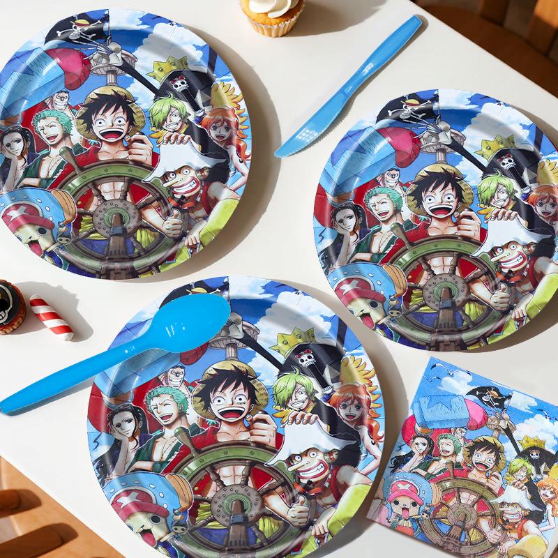 One Piece Theme Children'S Birthday Party Decoration Paper Plate Paper Cup Set Balloon Flag Tableware Arrangement Supplies