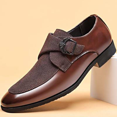 Herren Kleiderschuhe Herren Business Lederschuhe Luxus Wildlederimitat Spleißung Slipper Männlich Schnallenriemen Niedriger Absatz Hochzeitsschuhe