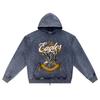 DTG print Knitted Denim Zip-Up Hoodie streetwear Motorcycle Brother Print Zipper Hoodies  