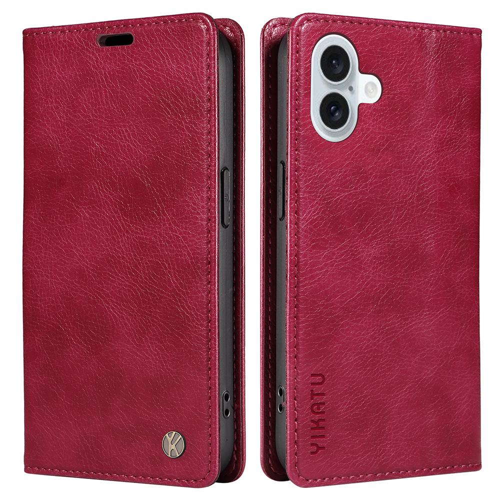 

For iPhone 16 Plus Case Magnetic Auto-Absorbed Leather Phone Cover Wine Red