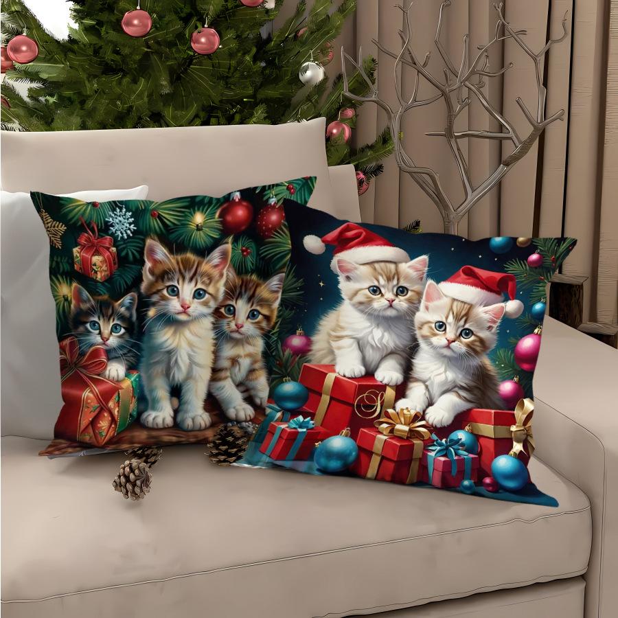 Christmas Cute Pet Series Printed Cushion Covers Super Soft Short Plush Printed Sofa Decorative Cushion Covers for Home